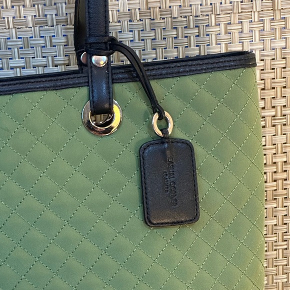 🌟3xHP🌟VTG 1990s Green Quilted Tote Bag Dark Brown Leather Trim Casual Corner - Picture 2 of 15